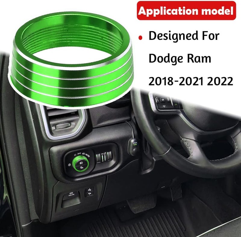 Bentolin Headlights Switch Button Knob Cover for Dodge RAM 2018-2025 Aluminum Alloy Ring Trim Decoration Accessories Green 1Pcs - Image 2